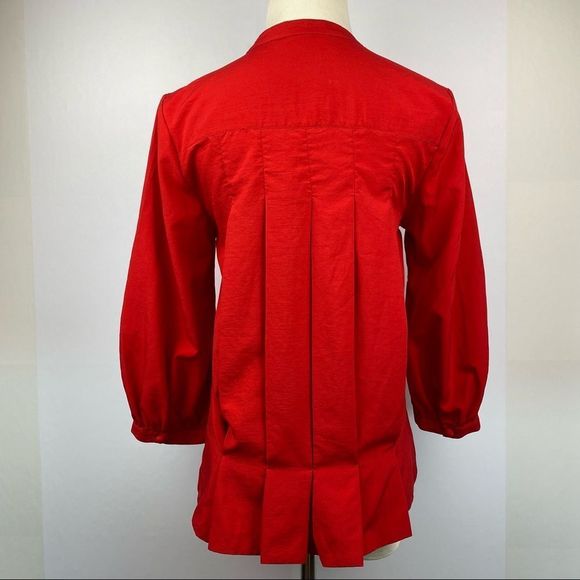 ATTENTION Red 3/4 Sleeve Pleated Ruffle Button Blouse Top - Picture 5 of 8